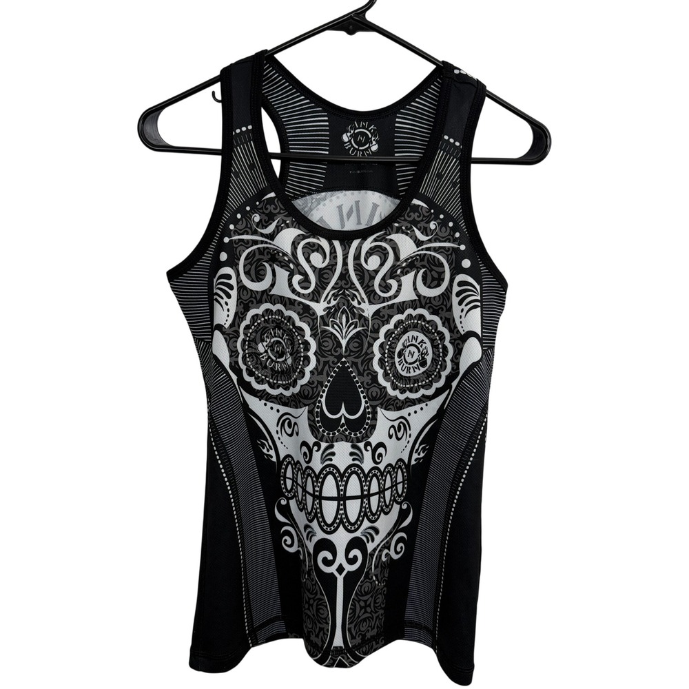 Ink n Burn Tank Womens XS Black White Sugar Skull Performance Racerback Running